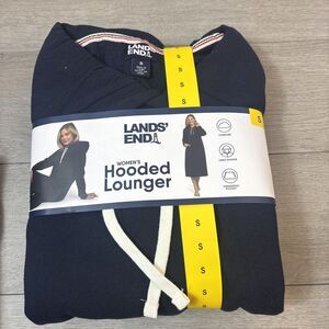 Lands' End Hooded Lounger Women’s Size: Small NAVY Cotton Blend, Pocket Hoodie S
